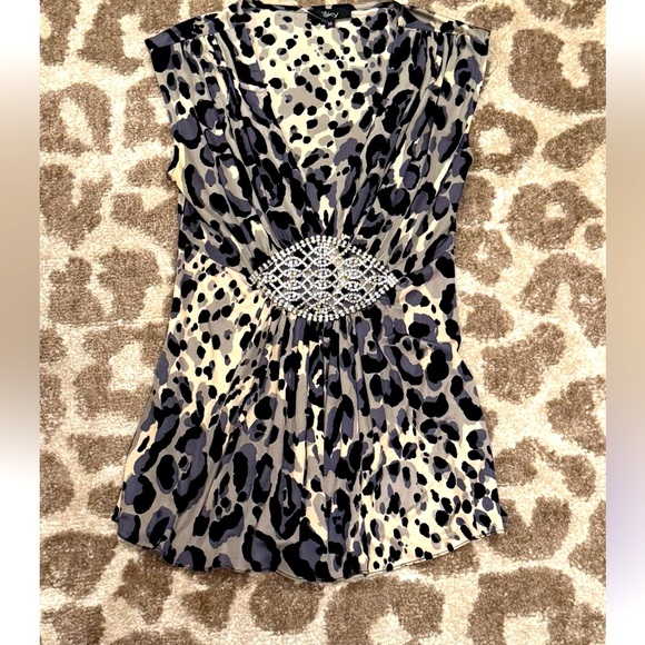 Elegant Leopard Print Top with Embellished Detail - Picture 1 of 7
